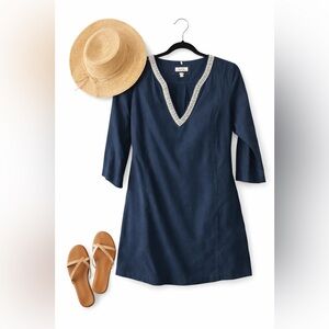 Malibu Navy V-Neck Embroidered Coverup | Chic Resort Wear